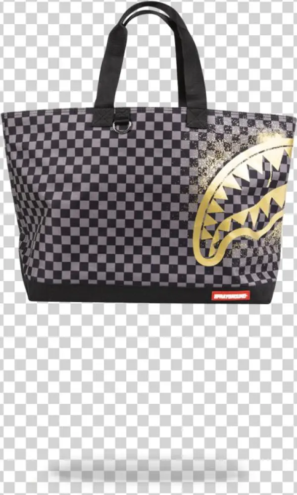 Sprayground Gold Stencil Checkered Shark Tote