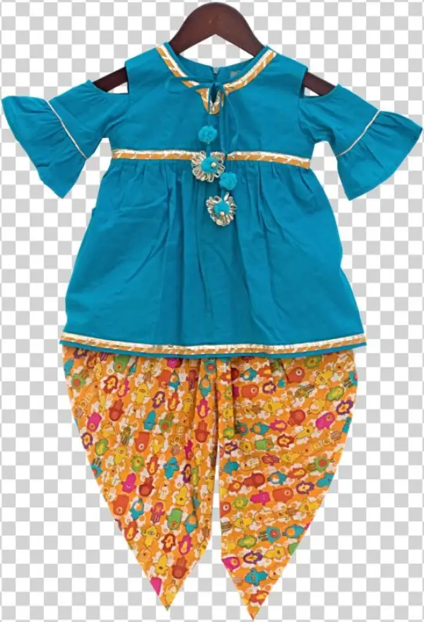 Blue Kurti With Printed Dhoti - Costume