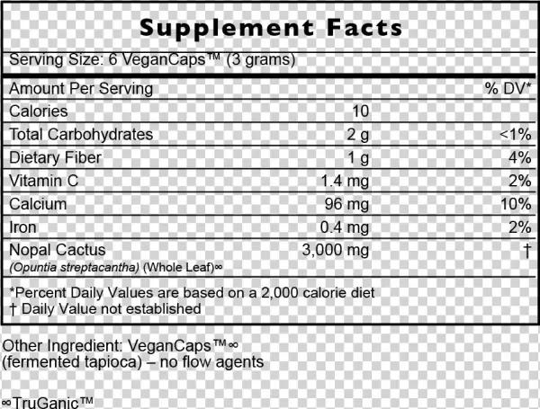 Nopal Cactus Supplement Facts - Number