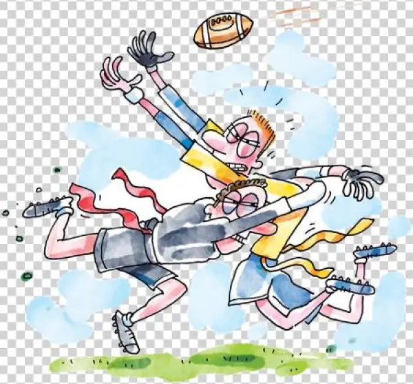 Two Cartoon Characters Playing Intramural Flag Football - Cartoon