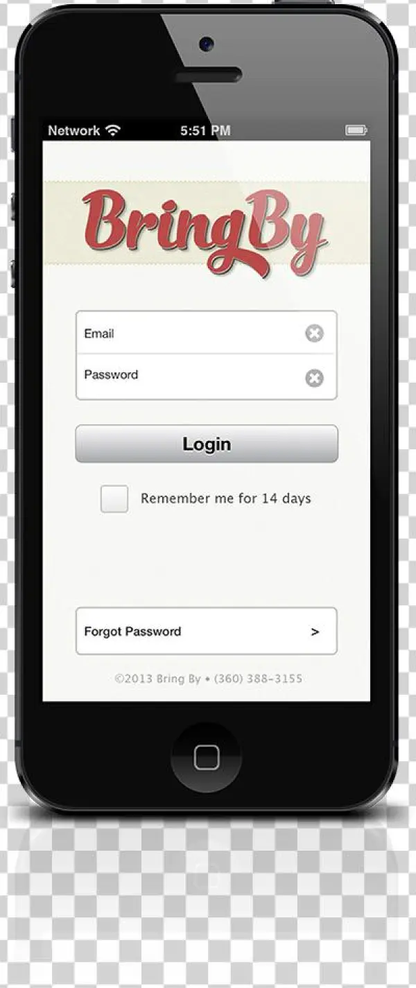 Bringby Phone Login Screen - Iphone