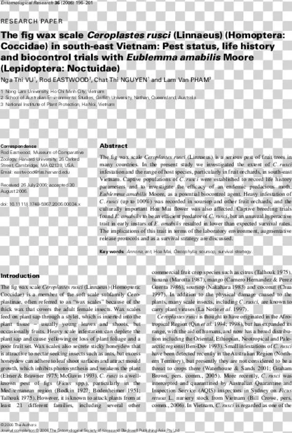 The Fig Wax Scale Ceroplastes Rusci (homoptera - Document