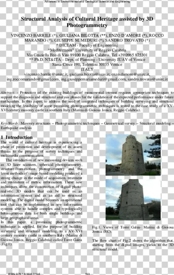 Structural Analysis Of Cultural Heritage Assisted By - Monolith
