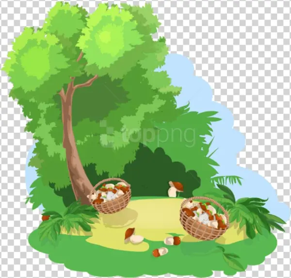 Download Decoration With Tree And Baskets Of Mushrooms - Tweety