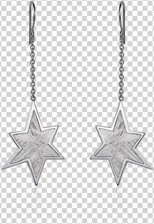 Meteorite Star Dangle Earrings In Silver