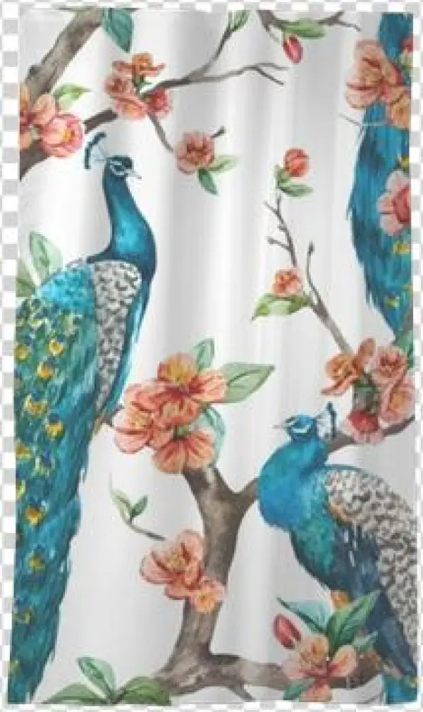 Watercolor Vector Peacock Pattern Sheer Window Curtain - Timaş Yayınları : Aşk-ı Sükun