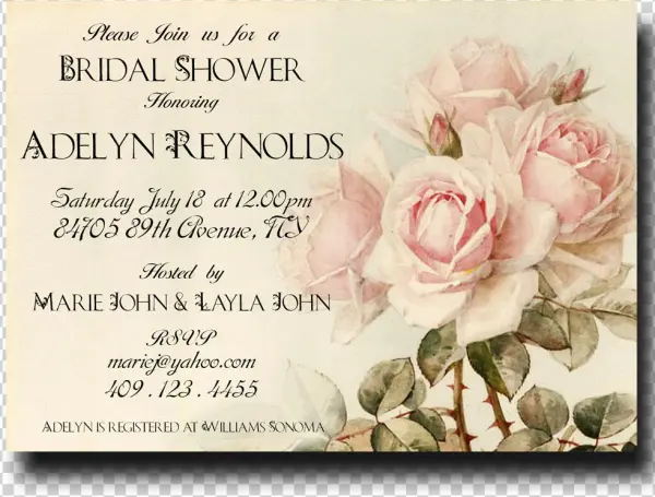 Calligraphy Shabby Chic Bridal Shower Invitation - Декупаж Розы