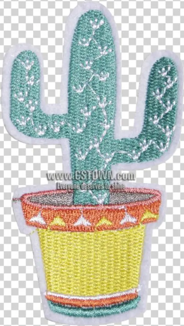 Cartoon Cactus Embroidery Patch For Kids' Shirts - Yellow