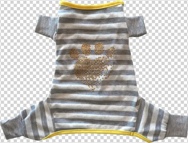 Grey White Stripe Pajama W/ Heart Shape Paw Iron On - White