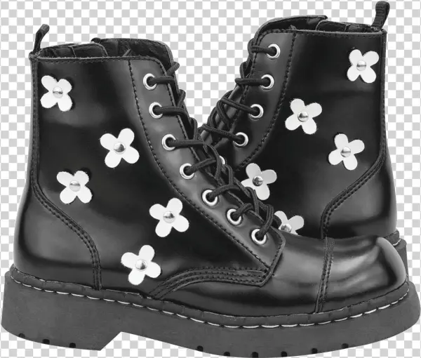 Leather Flower Combat Boots - T.u.k.