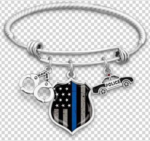 Thin Blue Line Flag Handcuffs And Police Car Charm - You Had Me At Woof Paw And Heart Charm Bracelet Rescue