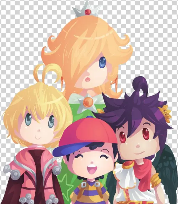 Ness, Rosalina, Shulk And Dark Pit - Cartoon