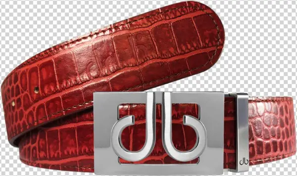 Burgundy Crocodile Textured Leather Belt With Buckle