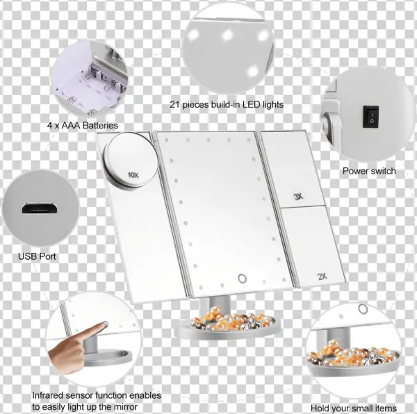 Magicfly Lighted Makeup Tri-fold Mirror Magnify 21