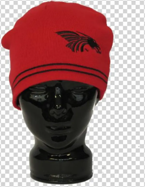 One Size Fits Most Red Beanie, With Black Accents - Black