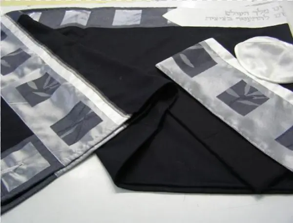 Tallit Chinese Bamboo - Wool Black Tallit With Silver And Gray Detailing By