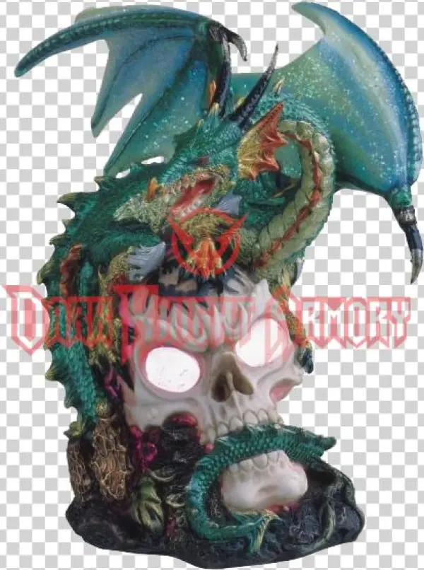 Green Dragon Skull Led Light - Green Dragon Standing On Skull Head Collectible Figurine