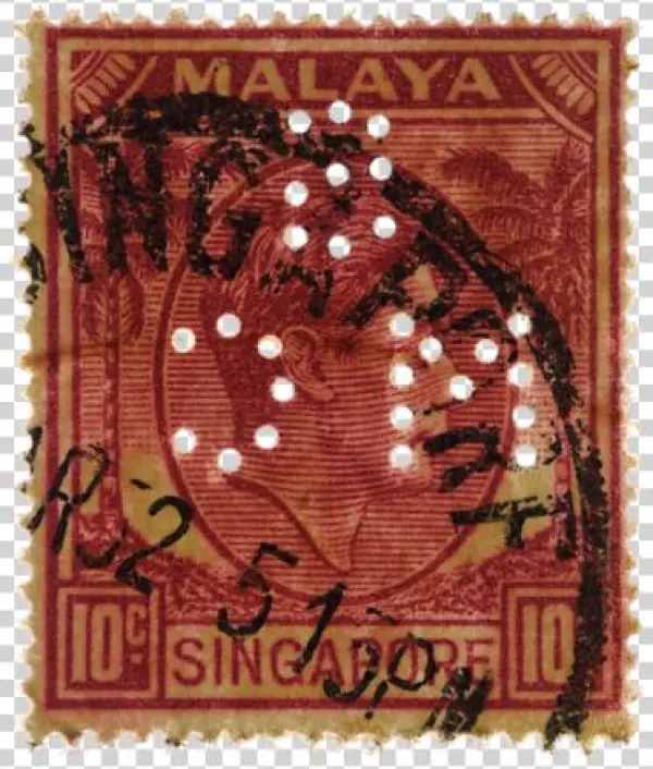 Post-war Smc Perfin , With A Defective Singaporf Datestamp