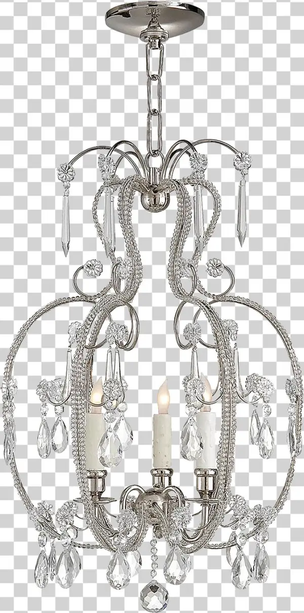 Hurley Chandelier In Polished Nickel With Crystal - Visual Comfort Sk5100pn Suzanne Kasler Hurley 3 Light