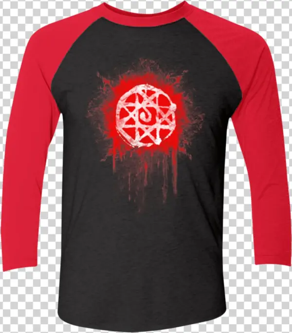 Alphonse Elric Blood Seal Men's Triblend 3/4 Sleeve - Epic Slouchy V-neck Alphonse Elric Blood Sign. Fullmetal
