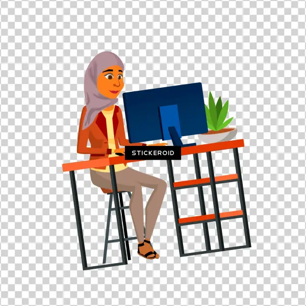 Arab Woman Workplace Illustration - Illustration