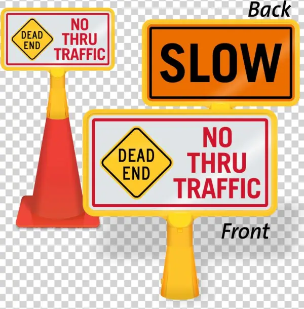 Dead End No Thru Traffic Coneboss Sign - Sign For Glass Doors Door Swings Out Visible From Both