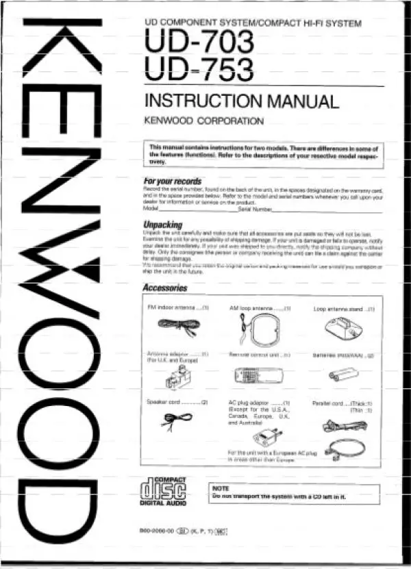 Compact Disc Digital Audio Ud-753 Directly Online Or - Kenwood M 85 Manual