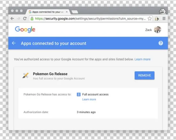 Granting The Pokémon Go App Full Access To Their Google