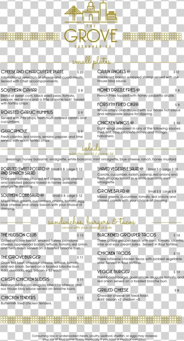The Grove Savannah Menu