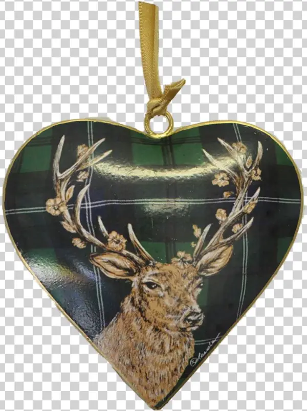 Stag Green Heart Metal Decoration