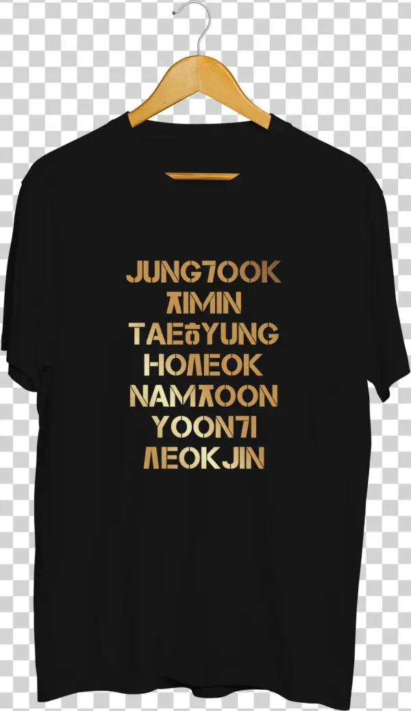 Bts Gold Korean Typography Black T-shirt - Wrestle Maniacs