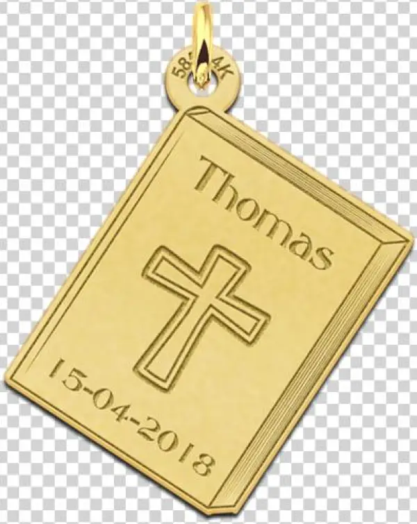 Golden Communion Pendant With Cross And Engraving - Locket