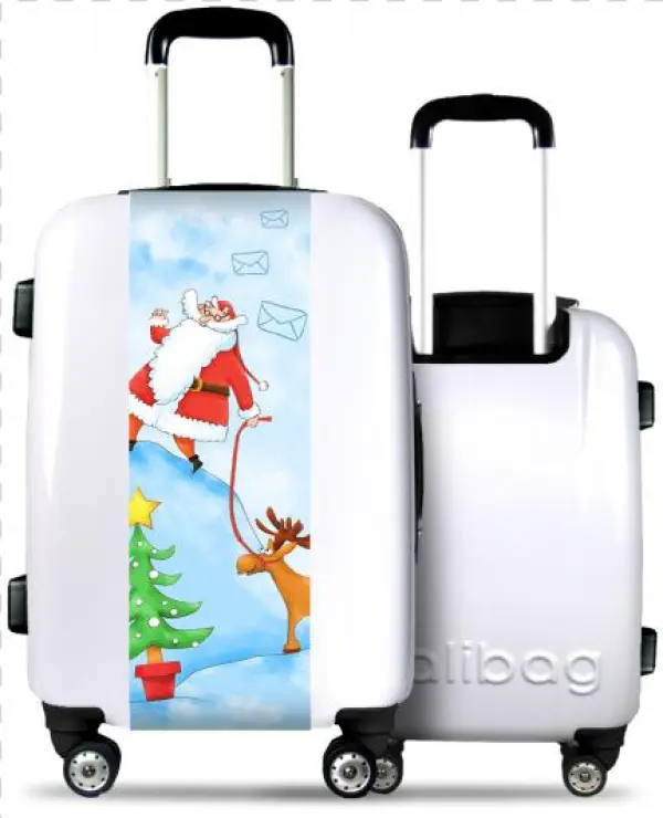 White Suitcase Santa Claus With His Reindeer - Valise Enfant