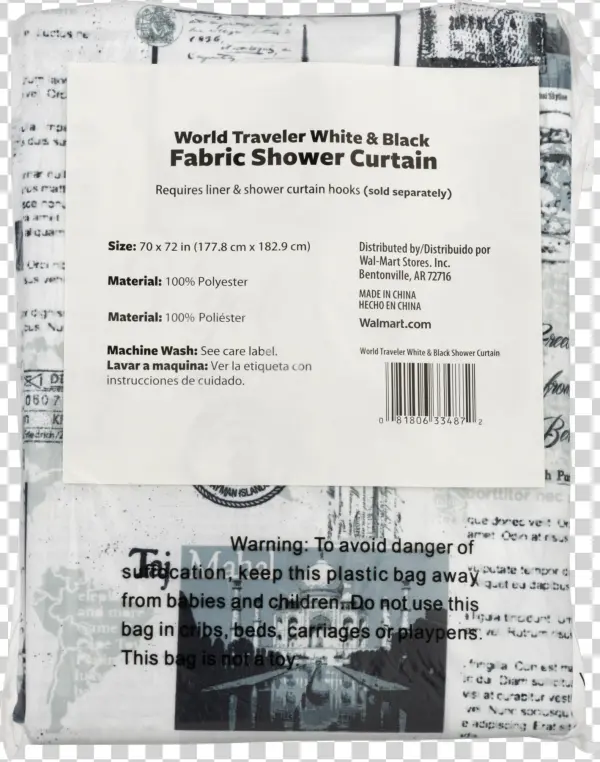 World Traveler Fabric Shower Curtain, White & Black, - Number