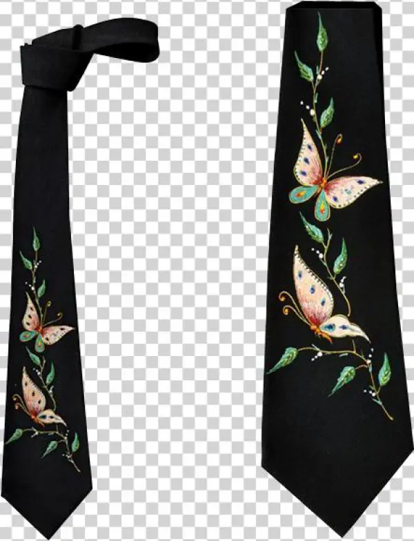 1960s Hand Painted Skinny Necktie Black Rayon Crepe - Cartoon