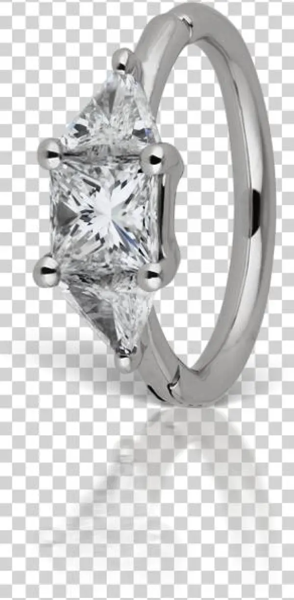 8mm 3mm Diamond Trillion Ring White Gold - Engagement Ring
