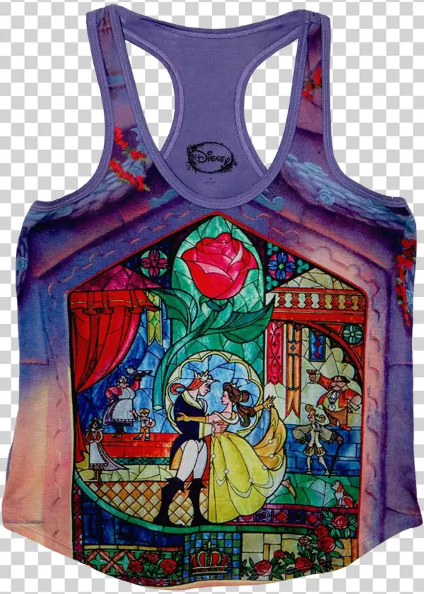 A Purple Tanktop Of The Final Scene Of Beauty And The - Disney Beauty The Beast Stained Glass Rose Graphic