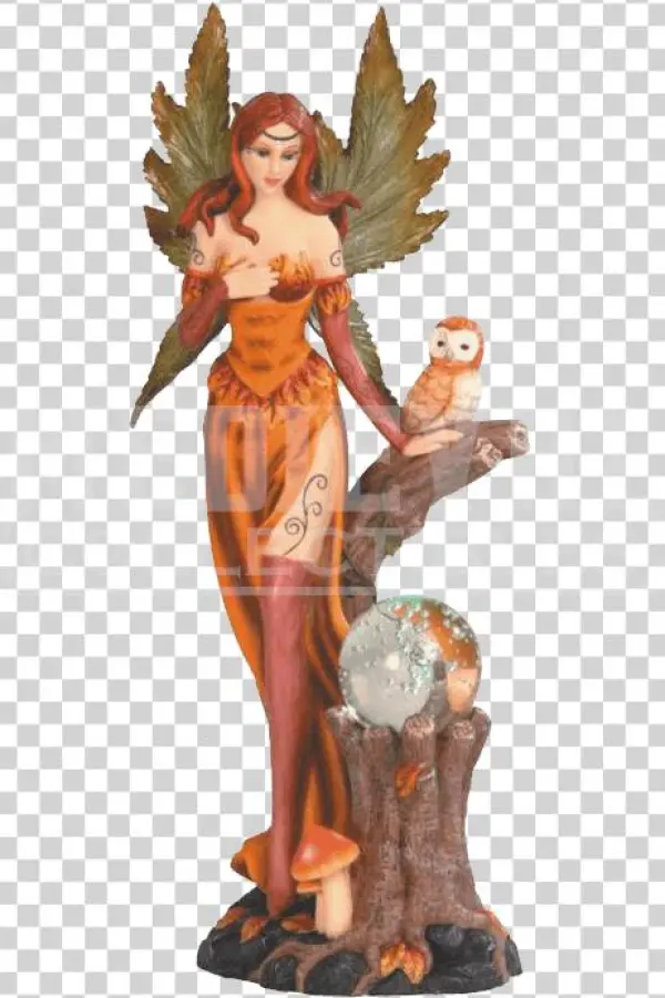 Autumn Fairy And Owl Crystal Ball Light - Orange Fairy With Small Owl In Autumn Forest Led Fantasy