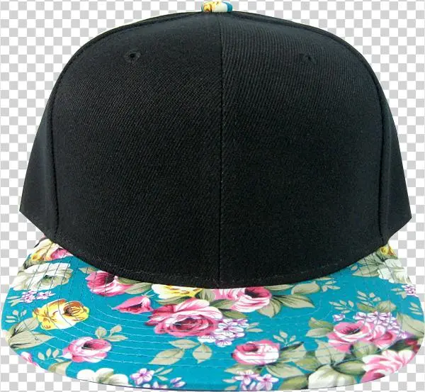 Cyan Rose Floral Snapback - Fashion Blank Floral Snapback Hats - Black Crown |