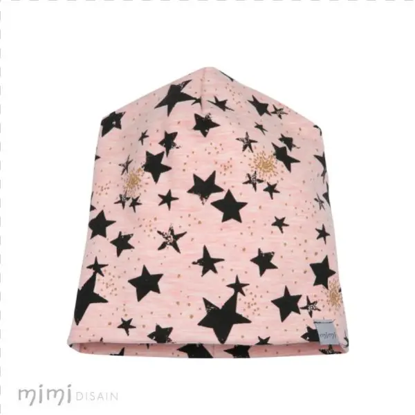 Mimi Beanie Pink Star - Weicher Sweat Mit Sternen Und Glitzer In Gold Auf Grauem