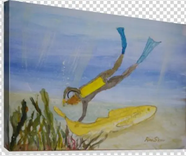 Scuba Diver Meets Leopard Shark - Canvas