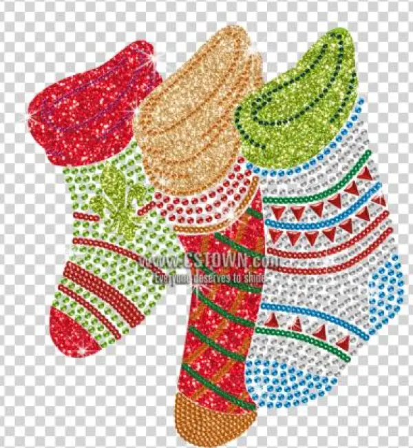 Glitter Bling Bling Christmas Stocking Iron On Transfer - Iron-on