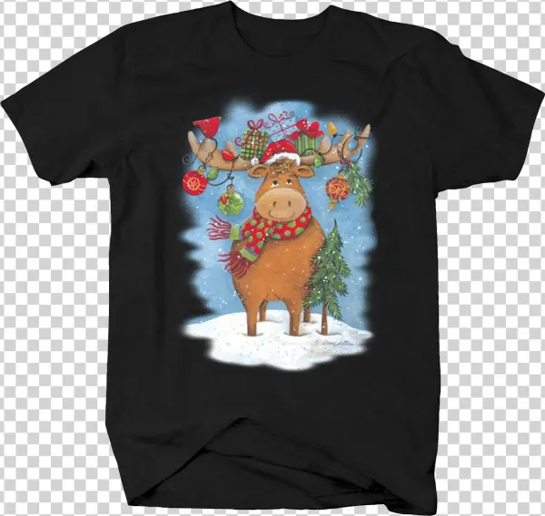 Moose In Winter Storm Christmas Ornaments Gifts On - T-shirt