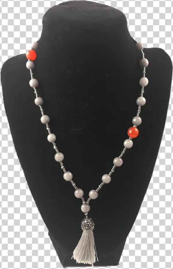 Grey Tassel - 7.5-8.5mm Pink Freshwater Pearl Chain Necklace With