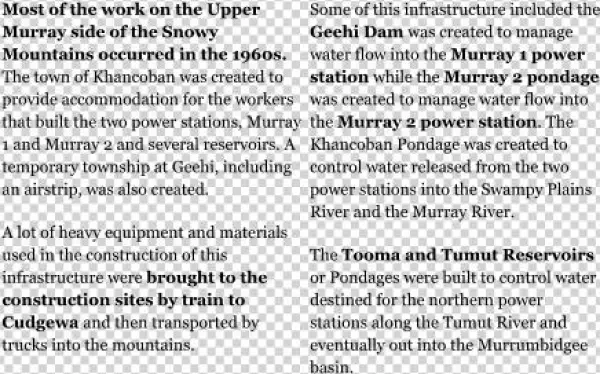 Most Of The Work On The Upper Murray Side Of The Snowy - Khancoban