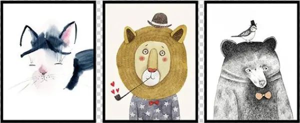 Petite Bello Room Decor Modern Watercolor Art Print - Fotoprint: Bear With A Bird On His Head - Pencil Drawing