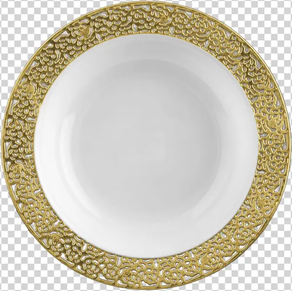 Elegant White With Gold Trim Plastic 12 Oz Soup Bowls - Posh Setting Lace Collection 10 Pack China Look 7.5