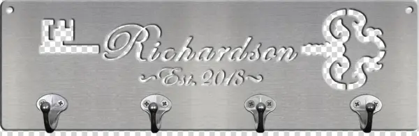 Family Name Key Rack With Vintage Key & Cursive Font - Drop