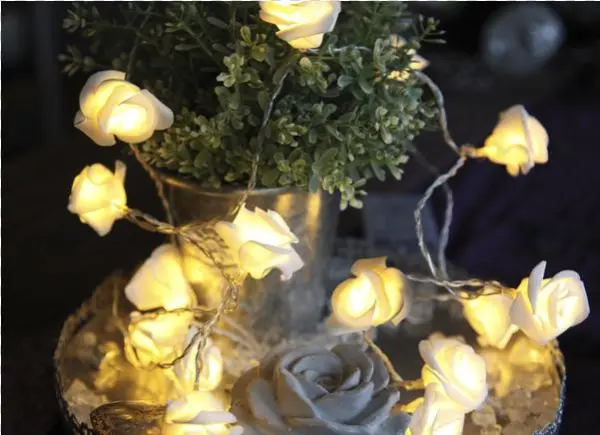 Light Chain Rosebush - Star 726-29 2.1 M Rose Basket Battery Operated 15 Warm