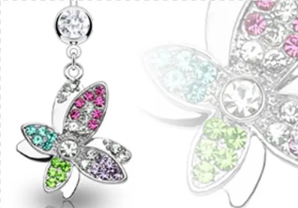 Nal7722z - Flying Butterfly Dangle Multicolor Gem Stainless Steel